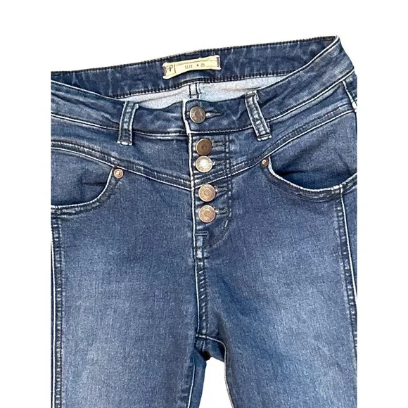 Free People Womens Mid-Rise Flare Leg Jeans Size 25 Seam Detail Y2K 90s Skater - Picture 3 of 6